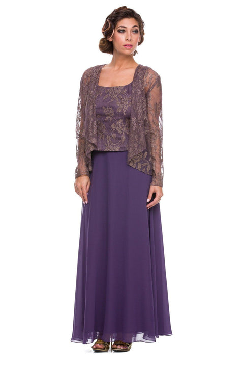 Long Lace Top Sheer Jacket Dress by Nox Anabel 5076