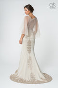 Elizabeth K GL1595: Long Mermaid Dress with Embroidered Cape
