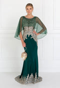 Elizabeth K GL1595: Long Mermaid Dress with Embroidered Cape