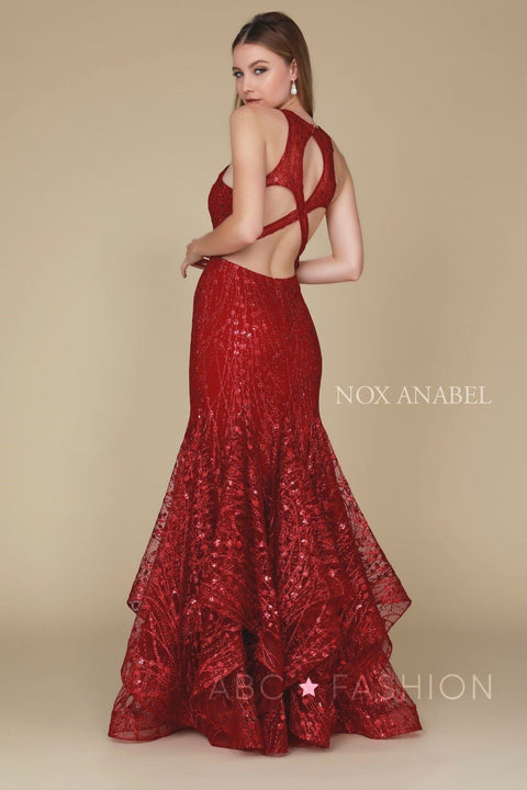 Long Mermaid Dress with Glitters and Rhinestones by Nox Anabel T153