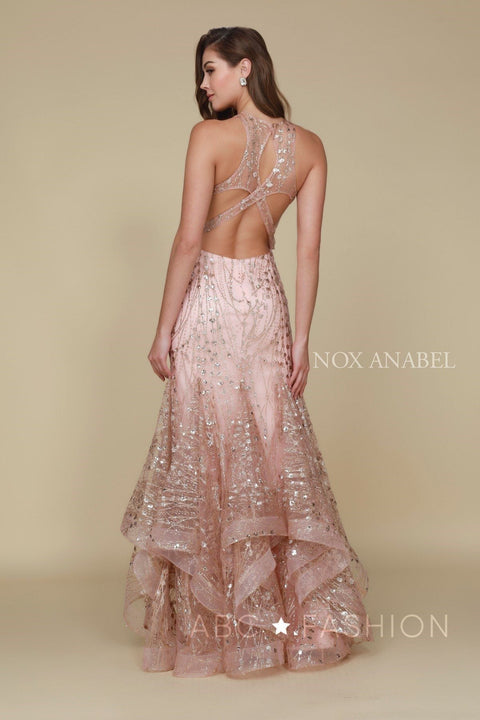 Long Mermaid Dress with Glitters and Rhinestones by Nox Anabel T153