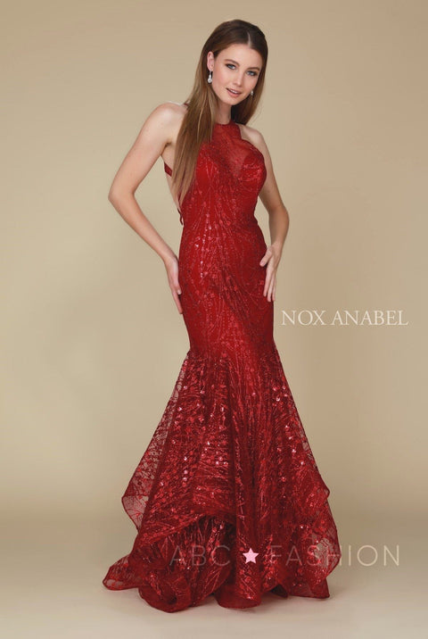 Long Mermaid Dress with Glitters and Rhinestones by Nox Anabel T153