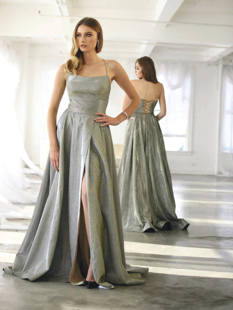 Metallic Long Dress with Corset Open Back by Nox Anabel C241