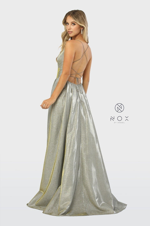 Metallic Long Dress with Corset Open Back by Nox Anabel C241