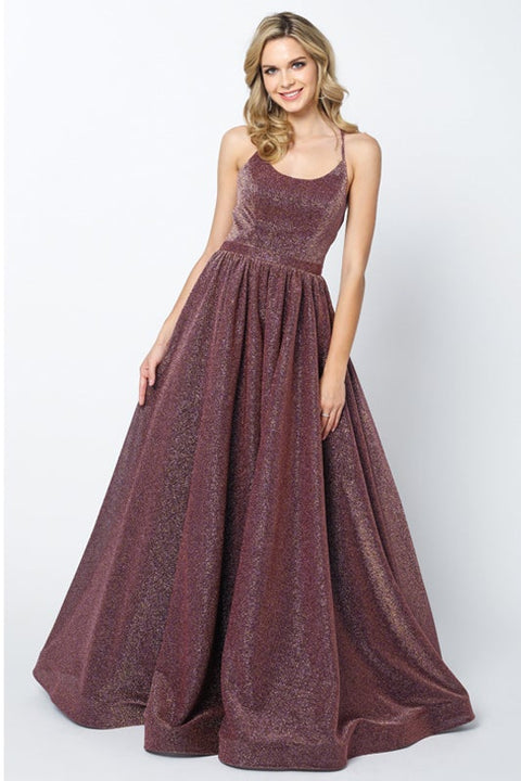 Metallic Long Lace-Up Back Glitter Dress by Juliet 204