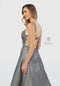 Metallic Long Glitter Dress with Strappy Back by Nox Anabel C240