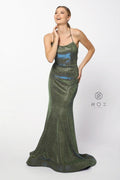 Long Mermaid Metallic Dress with Corset Back by Nox Anabel R273