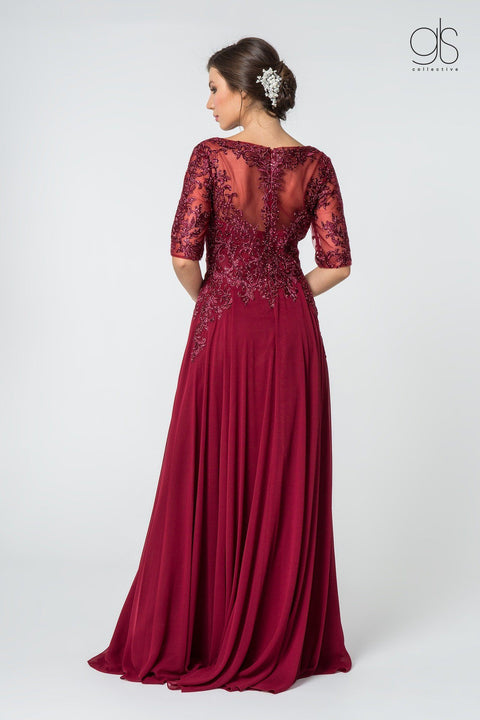 Long Mid-Sleeve Gown with Embroidered Bodice by Elizabeth K GL2811