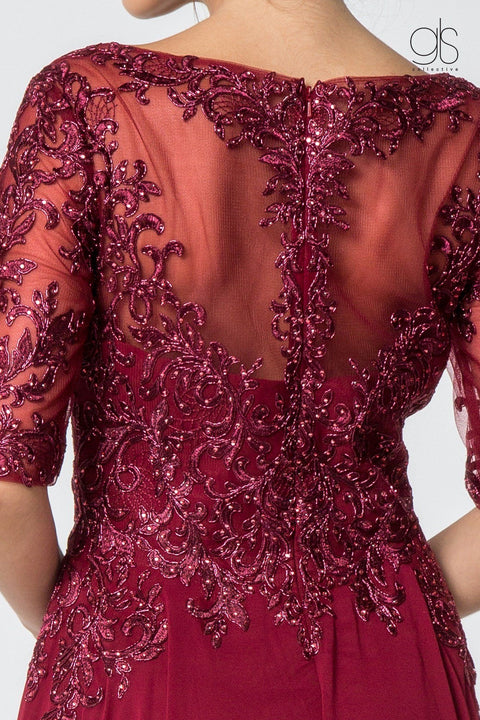Long Mid-Sleeve Gown with Embroidered Bodice by Elizabeth K GL2811