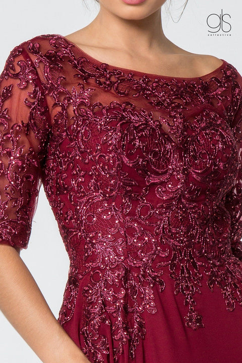 Long Mid-Sleeve Gown with Embroidered Bodice by Elizabeth K GL2811