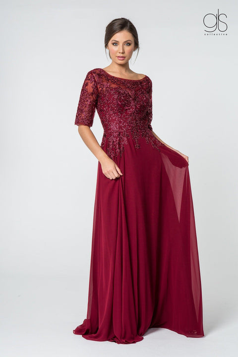Long Mid-Sleeve Gown with Embroidered Bodice by Elizabeth K GL2811