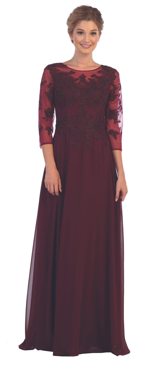 Long Mother of the Bride Formal Chiffon Dress with Sleeves