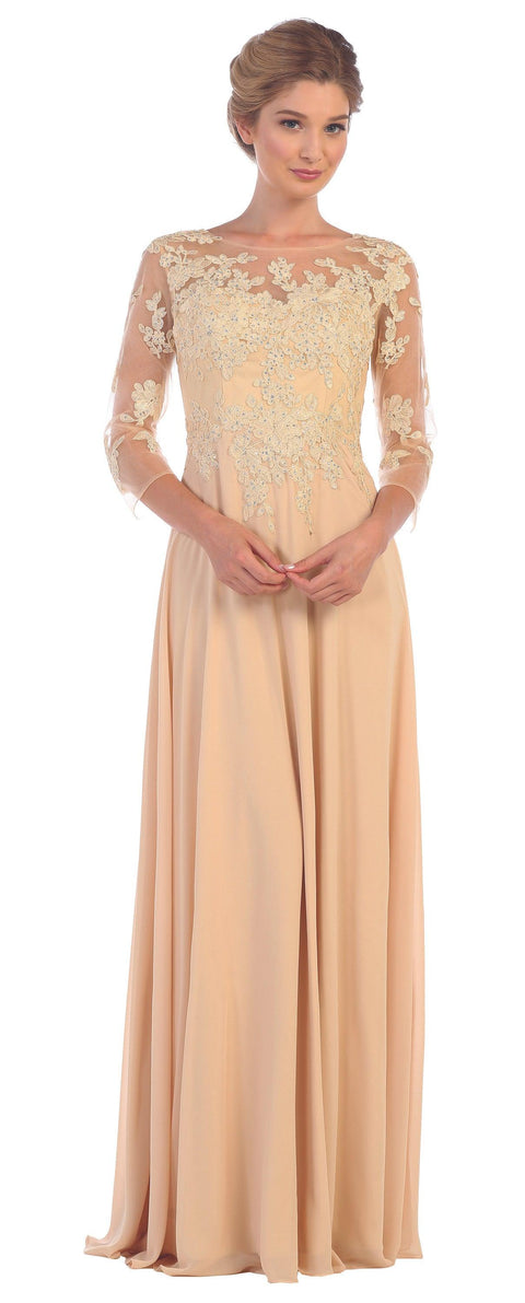 Long Mother of the Bride Formal Chiffon Dress with Sleeves
