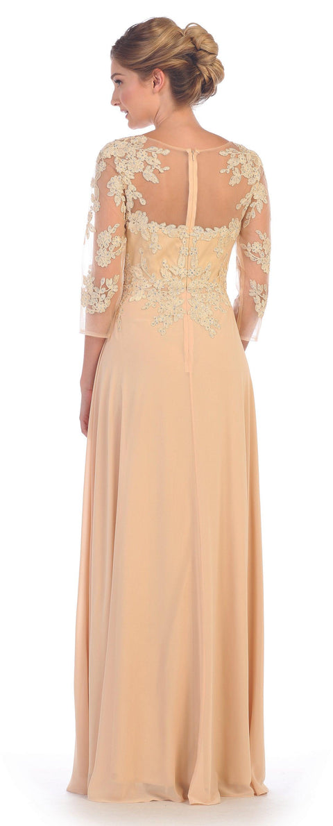 Long Mother of the Bride Formal Chiffon Dress with Sleeves