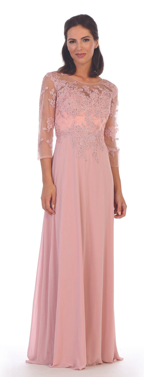 Long Mother of the Bride Formal Chiffon Dress with Sleeves