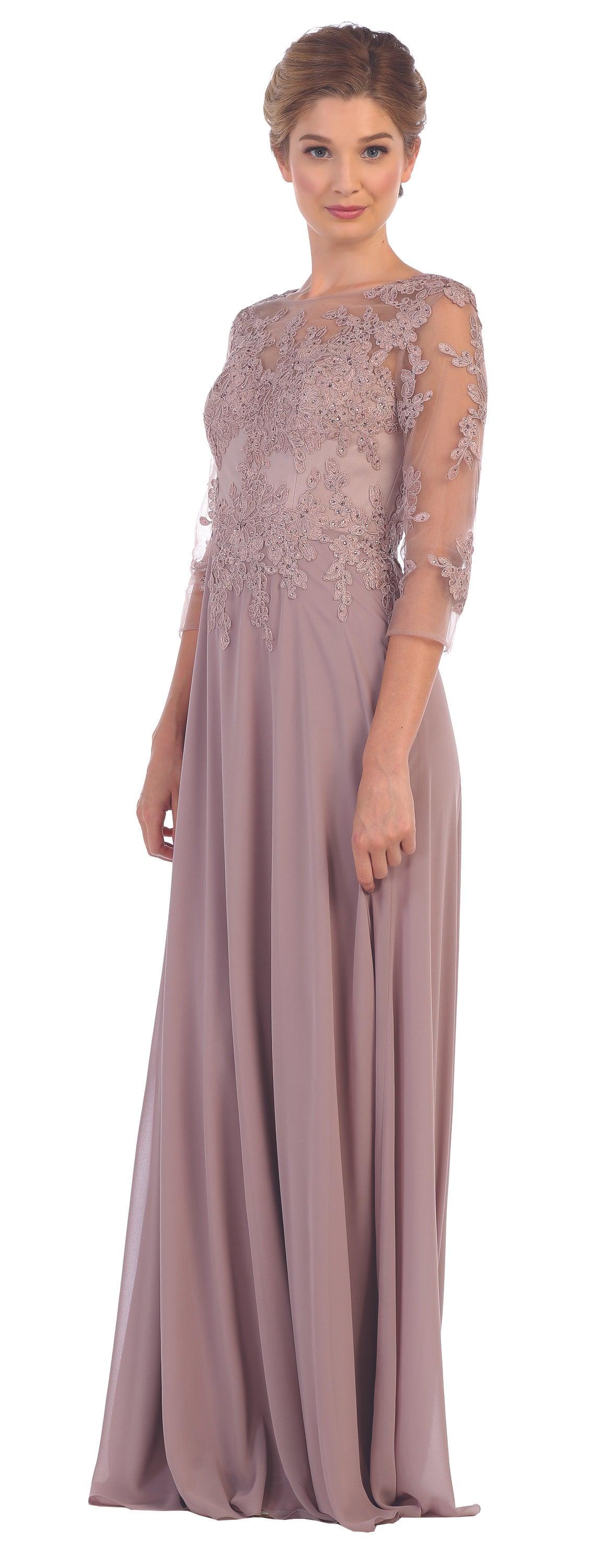 Long Mother of the Bride Formal Chiffon Dress with Sleeves sheerdreamz