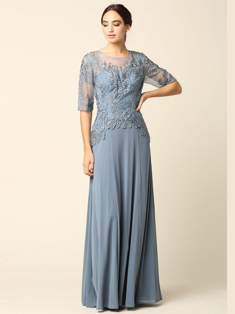 Elegant Mother of the Bride and Groom Formal Embroidered Dress