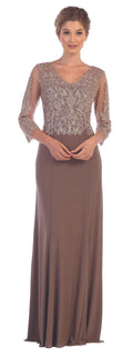 Long Mother of the Bride and Groom Long Sleeve Formal Dress