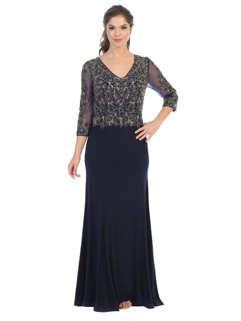 Long Mother of the Bride and Groom Long Sleeve Formal Dress