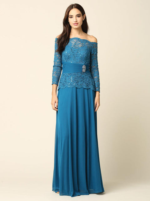Long Mother of the Bride Off Shoulder Formal Dress by Eva Fashion – alternate view 10