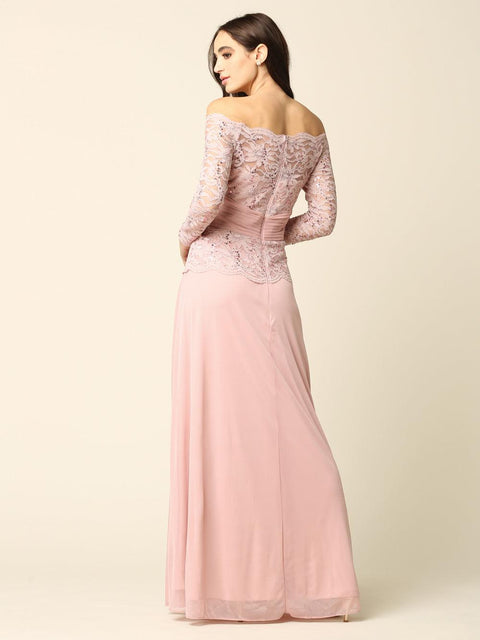 Long Mother of the Bride Off Shoulder Formal Dress by Eva Fashion – alternate view 3