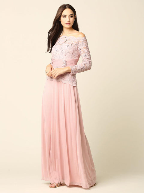 Long Mother of the Bride Off Shoulder Formal Dress by Eva Fashion – alternate view 4