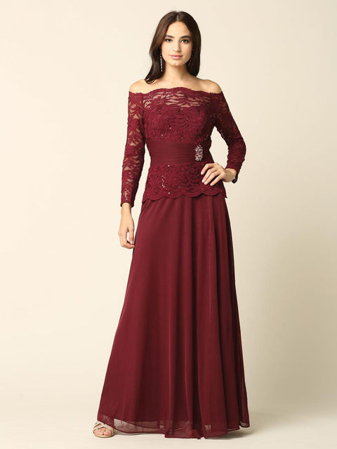Long Mother of the Bride Off Shoulder Formal Dress by Eva Fashion – alternate view 5