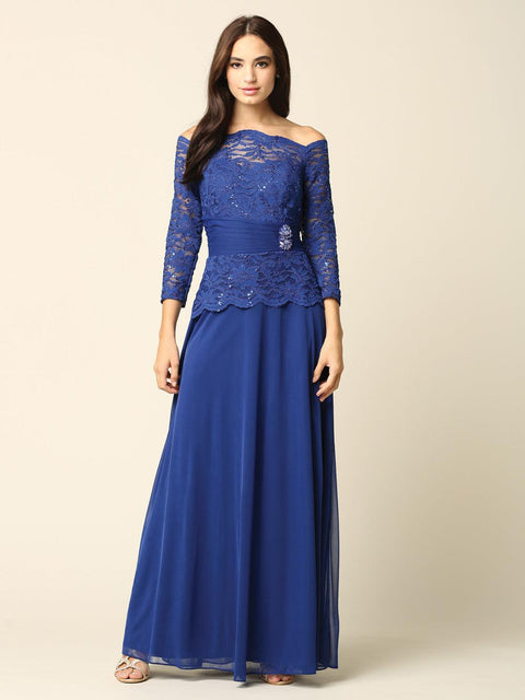 Long Mother of the Bride Off Shoulder Formal Dress by Eva Fashion – alternate view 7