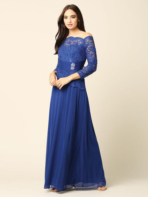 Long Mother of the Bride Off Shoulder Formal Dress by Eva Fashion – alternate view 8