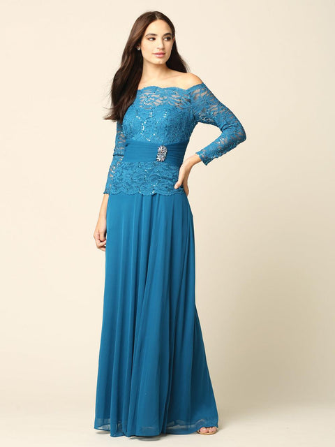 Long Mother of the Bride Off Shoulder Formal Dress by Eva Fashion – alternate view 9