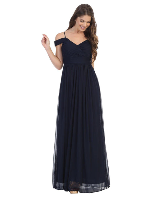 Bridesmaids Pleated Dress with Long Off Shoulder