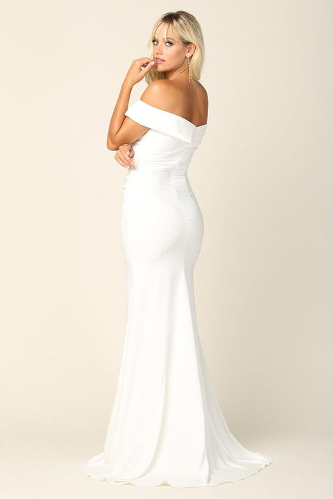 Long Fitted  Off Shoulder Casual Wedding Dress