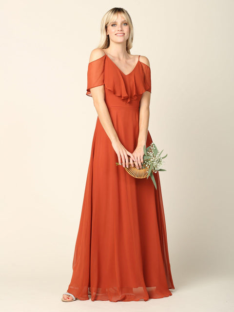Long Off Shoulder Formal Bridesmaids Chiffon Dress Sale by Eva Fashion – alternate view 6