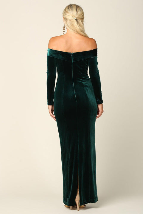 Off Shoulder Formal Velvet Prom Dress