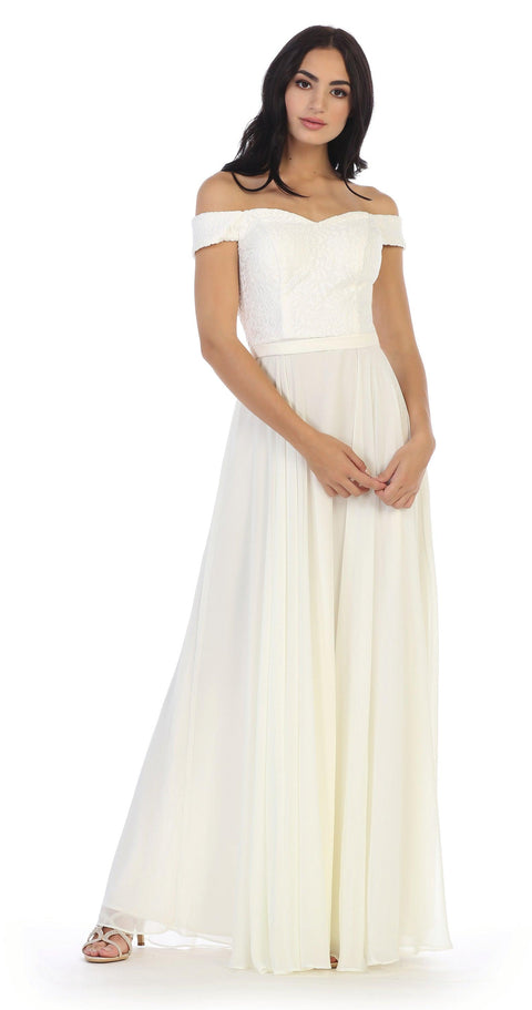 Long Lace Bodice Off Shoulder  Bridesmaids Dress