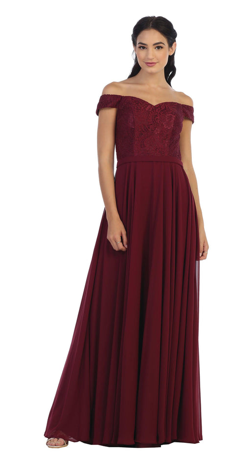 Long Lace Bodice Off Shoulder  Bridesmaids Dress