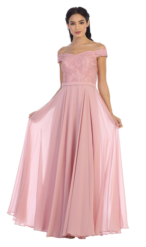 Long Lace Bodice Off Shoulder  Bridesmaids Dress