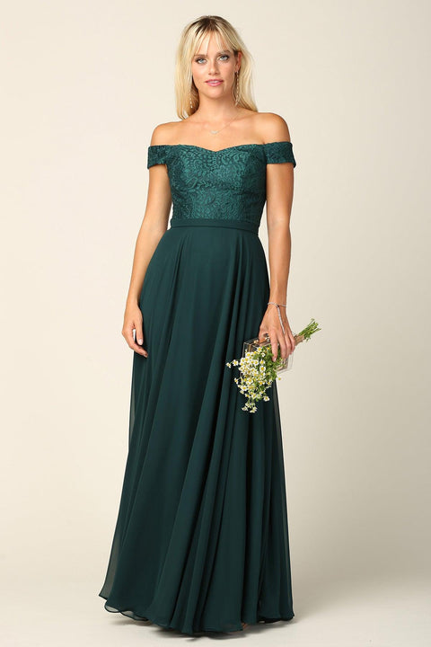 Long Lace Bodice Off Shoulder  Bridesmaids Dress
