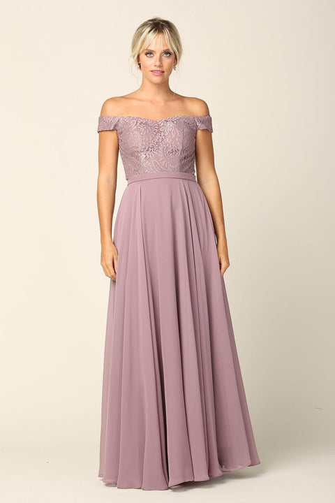 Long Lace Bodice Off Shoulder  Bridesmaids Dress