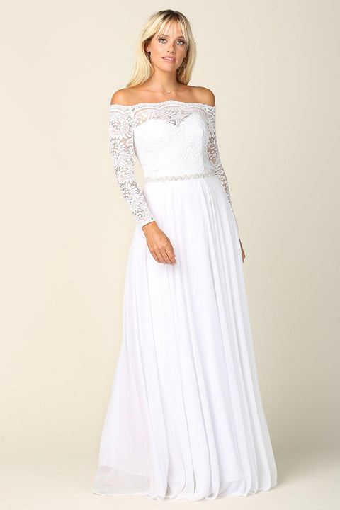 Lace Chiffon Wedding Dress with Long Sleeves