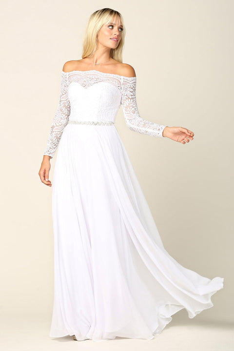 Lace Chiffon Wedding Dress with Long Sleeves