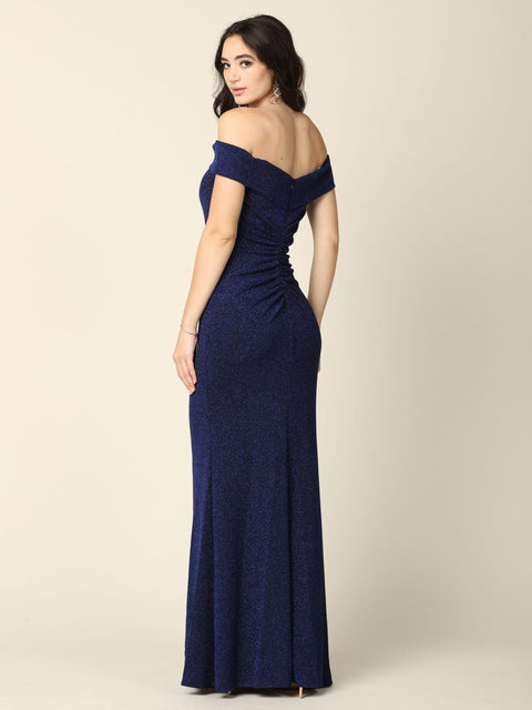 Long Off Shoulder Metallic Formal Dress prom dress