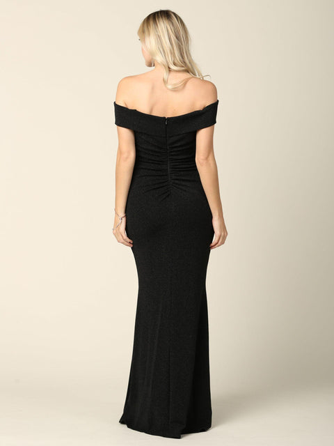 Long Off Shoulder Metallic Formal Dress prom dress