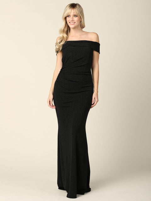Long Off Shoulder Metallic Formal Dress prom dress