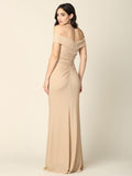 Long Off Shoulder Metallic Formal Dress prom dress