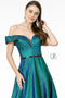 Elizabeth K GL2982: Long Metallic Glitter Dress with Off-Shoulder neckline