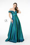 Elizabeth K GL2982: Long Metallic Glitter Dress with Off-Shoulder neckline