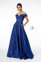 Elizabeth K GL2982: Long Metallic Glitter Dress with Off-Shoulder neckline