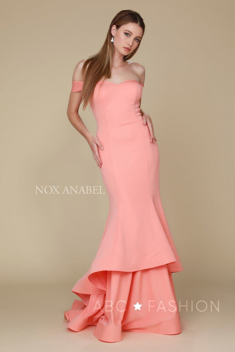 Off the Shoulder Long Mermaid Dress by Nox Anabel C028