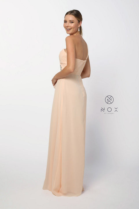 One Shoulder Long Dress with Ruched Bodice by Nox Anabel 7125